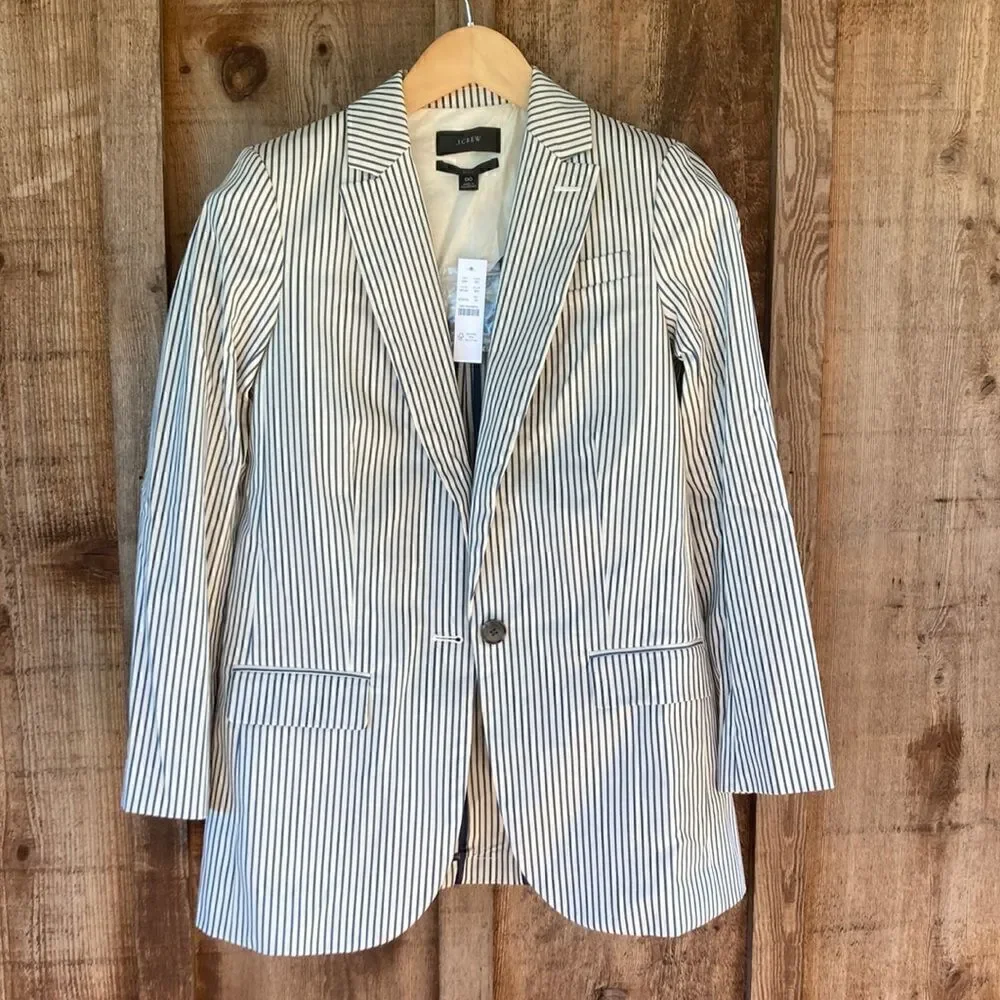 J. Crew Cotton Alfie Blazer in Striped Chino- Single Breasted Vintage Prep Style